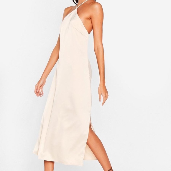 NASTY GAL | Satin Slide Slit Halter MIDI Dress - Picture 1 of 15